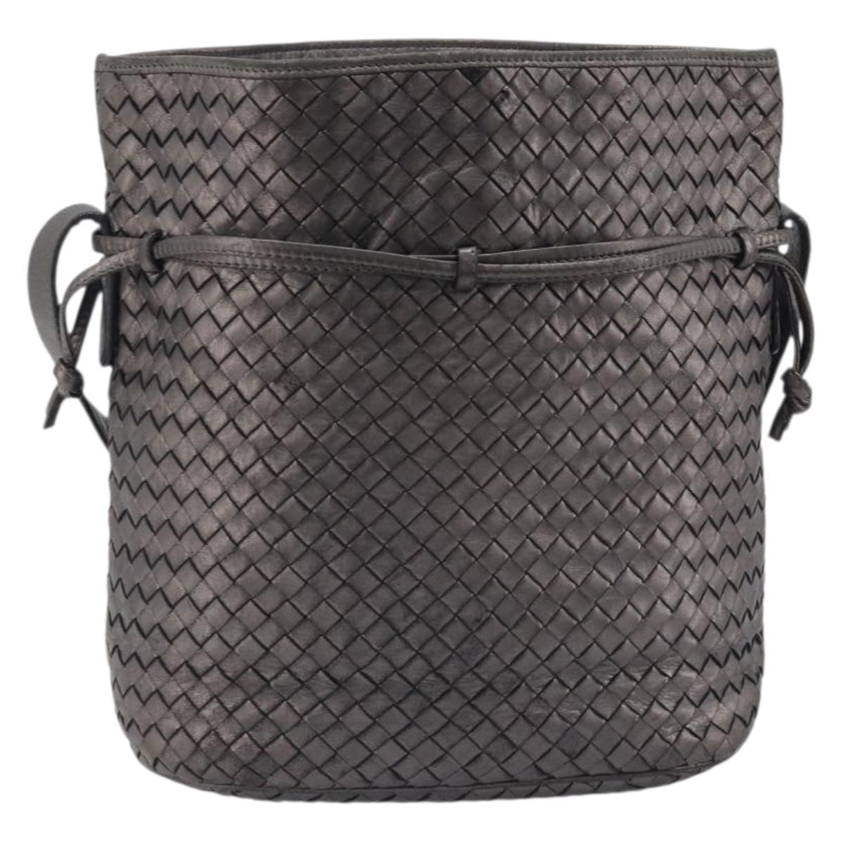 Bottega Veneta INTRECCIATO Shoulder Bag Leather Gray Gold Tone Auth 211048A