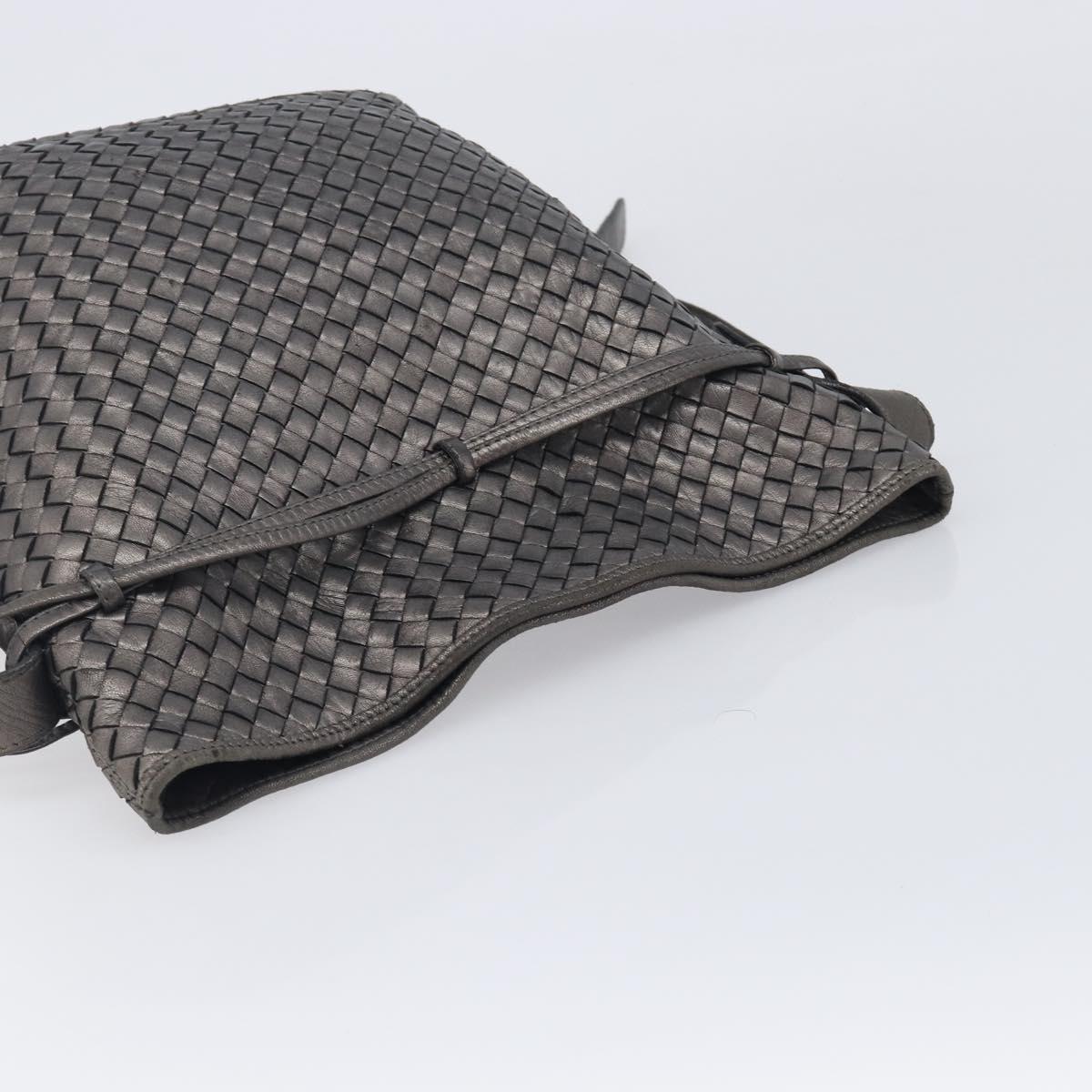 Bottega Veneta INTRECCIATO Shoulder Bag Leather Gray Gold Tone Auth 211048A