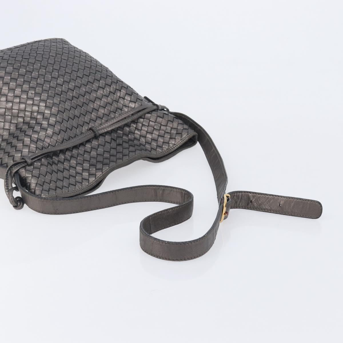 Bottega Veneta INTRECCIATO Shoulder Bag Leather Gray Gold Tone Auth 211048A