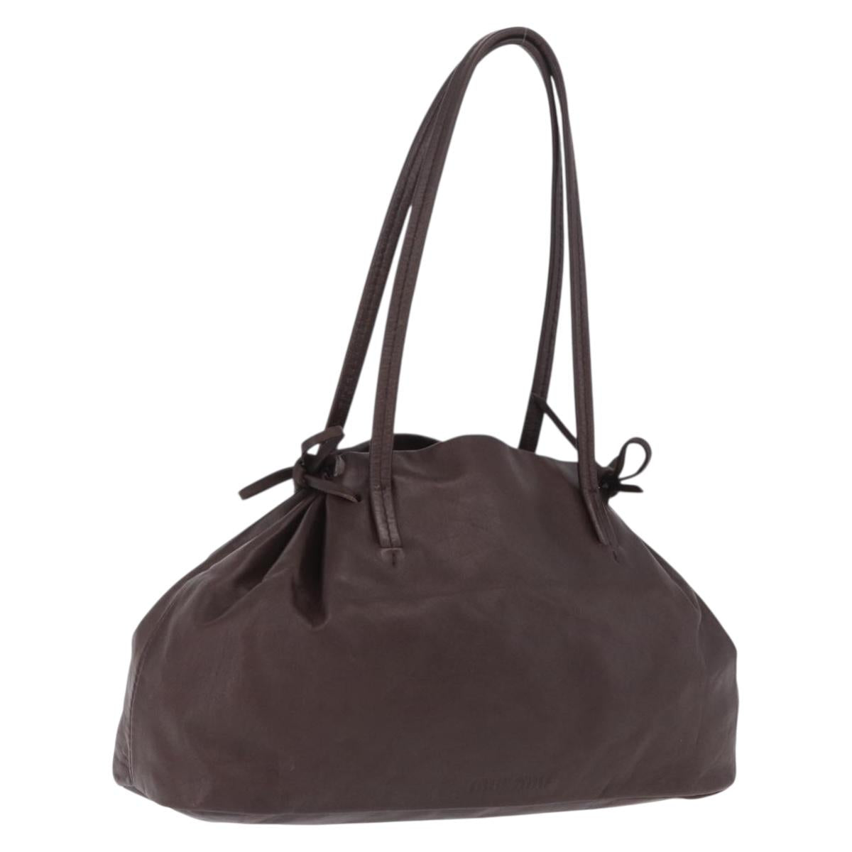Miu Miu Hand Bag Leather Dark Brown Auth 211051