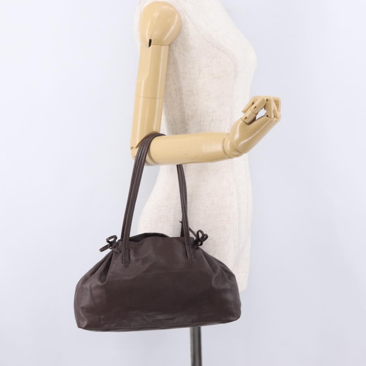 Miu Miu Hand Bag Leather Dark Brown Auth 211051