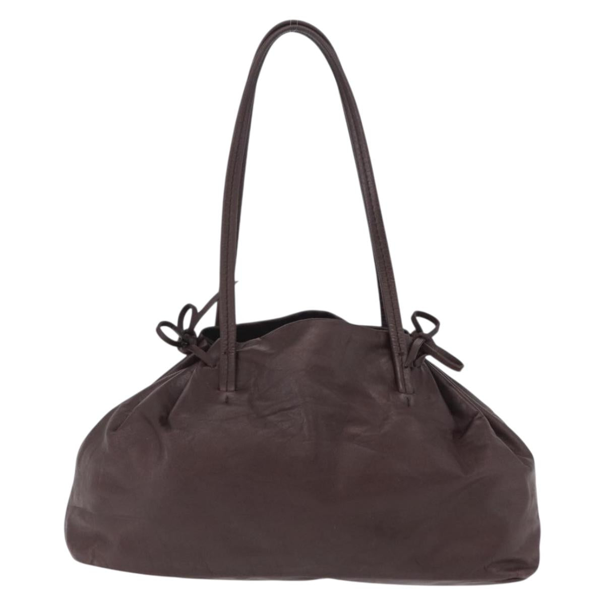 Miu Miu Hand Bag Leather Dark Brown Auth 211051