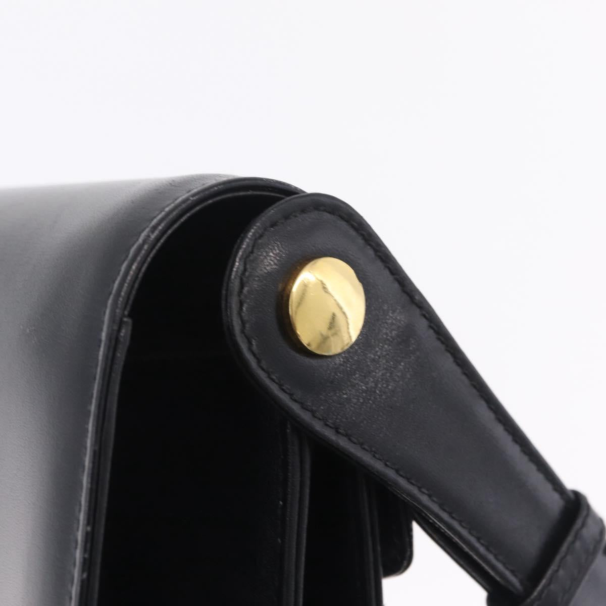 GUCCI Shoulder Bag Leather Black Gold Tone Auth 211052A
