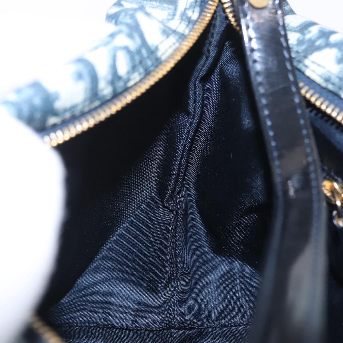 Christian Dior Trotter Canvas Hand Bag PVC Navy Gold Tone Auth 211053V
