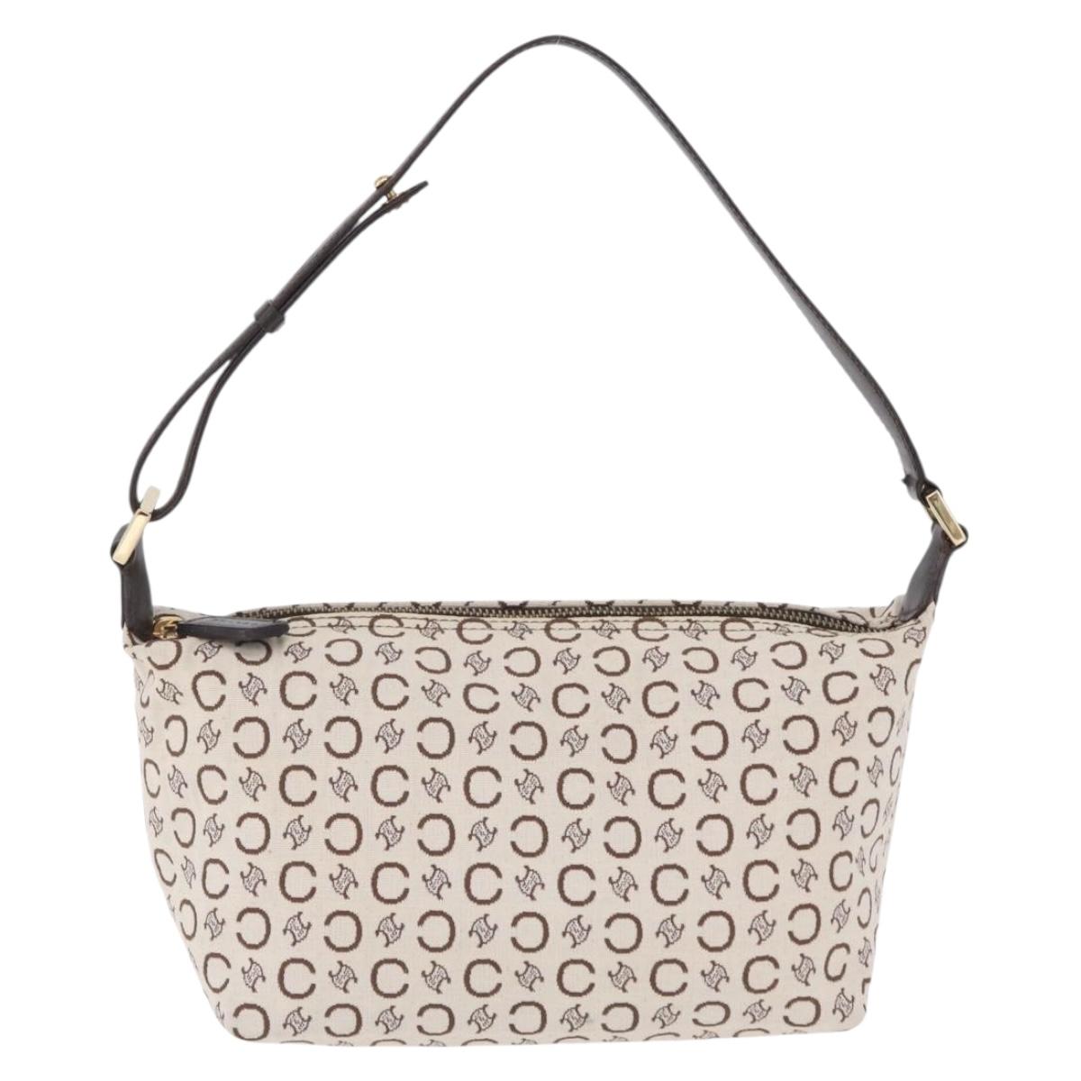 CELINE C Macadam Shoulder Bag Canvas Brown Gold Tone Auth 211054V