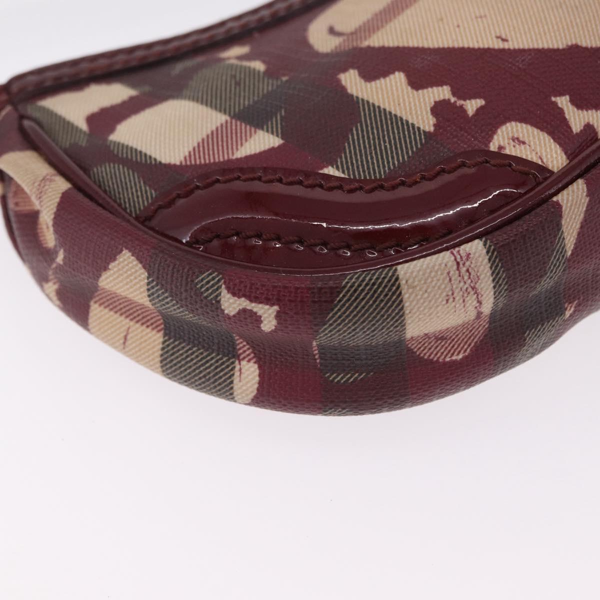 BURBERRY Nova Check Accessory Pouch PVC Leather Beige Silver Auth 211061A