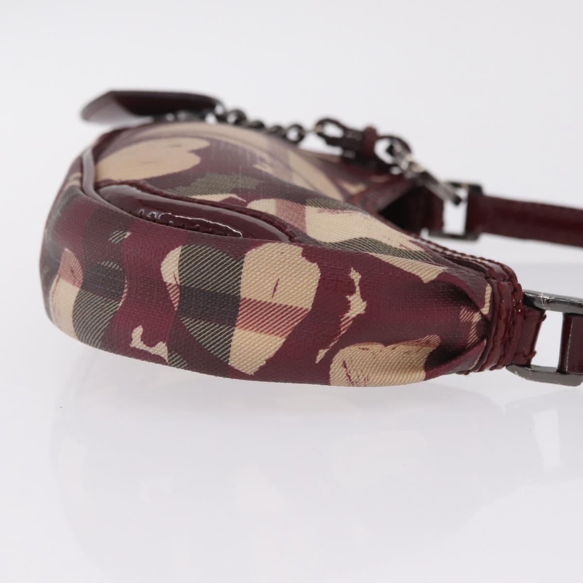 BURBERRY Nova Check Accessory Pouch PVC Leather Beige Silver Auth 211061A