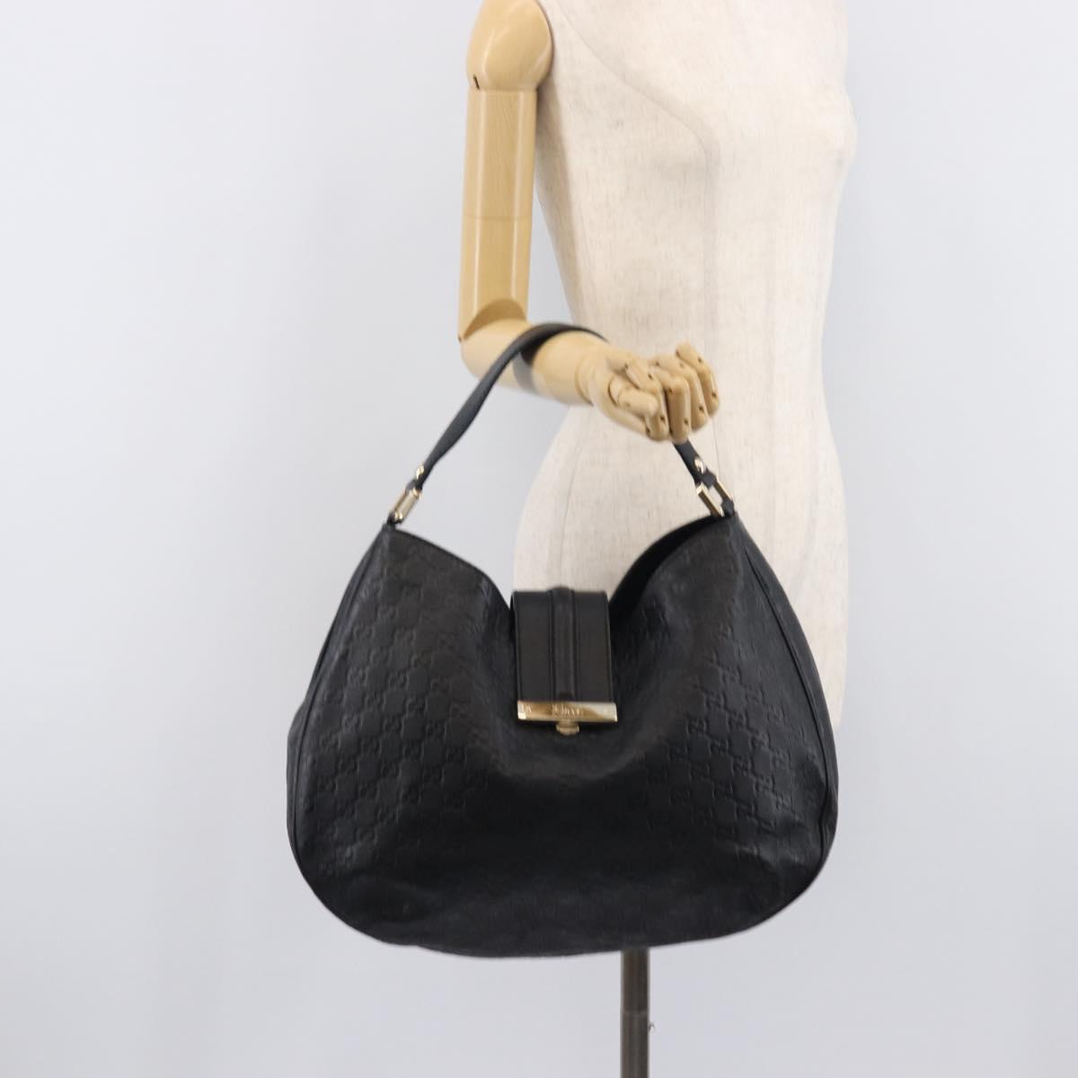 GUCCI GG Canvas Guccissima Shoulder Bag Leather Black Gold 233604 Auth 211062V
