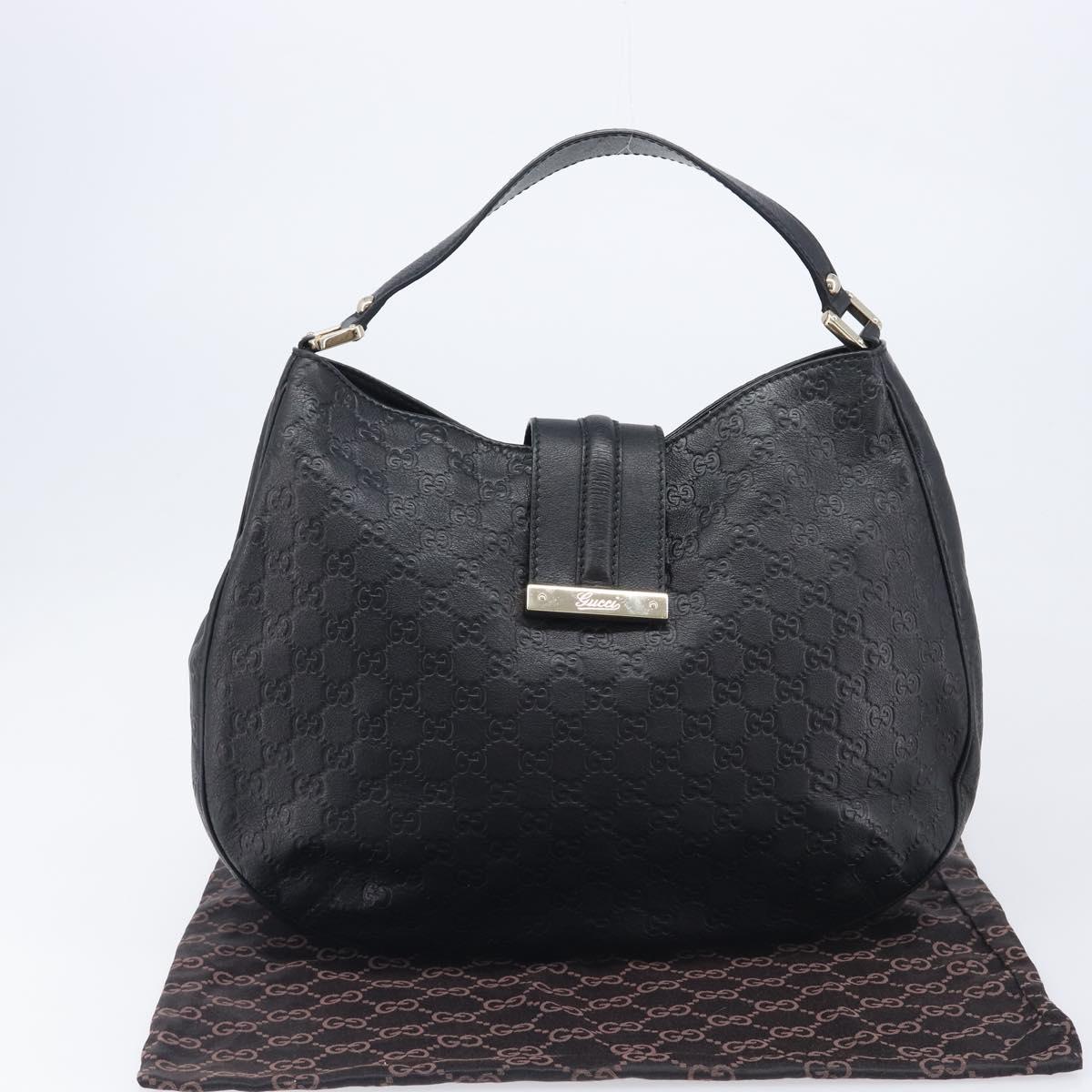 GUCCI GG Canvas Guccissima Shoulder Bag Leather Black Gold 233604 Auth 211062V