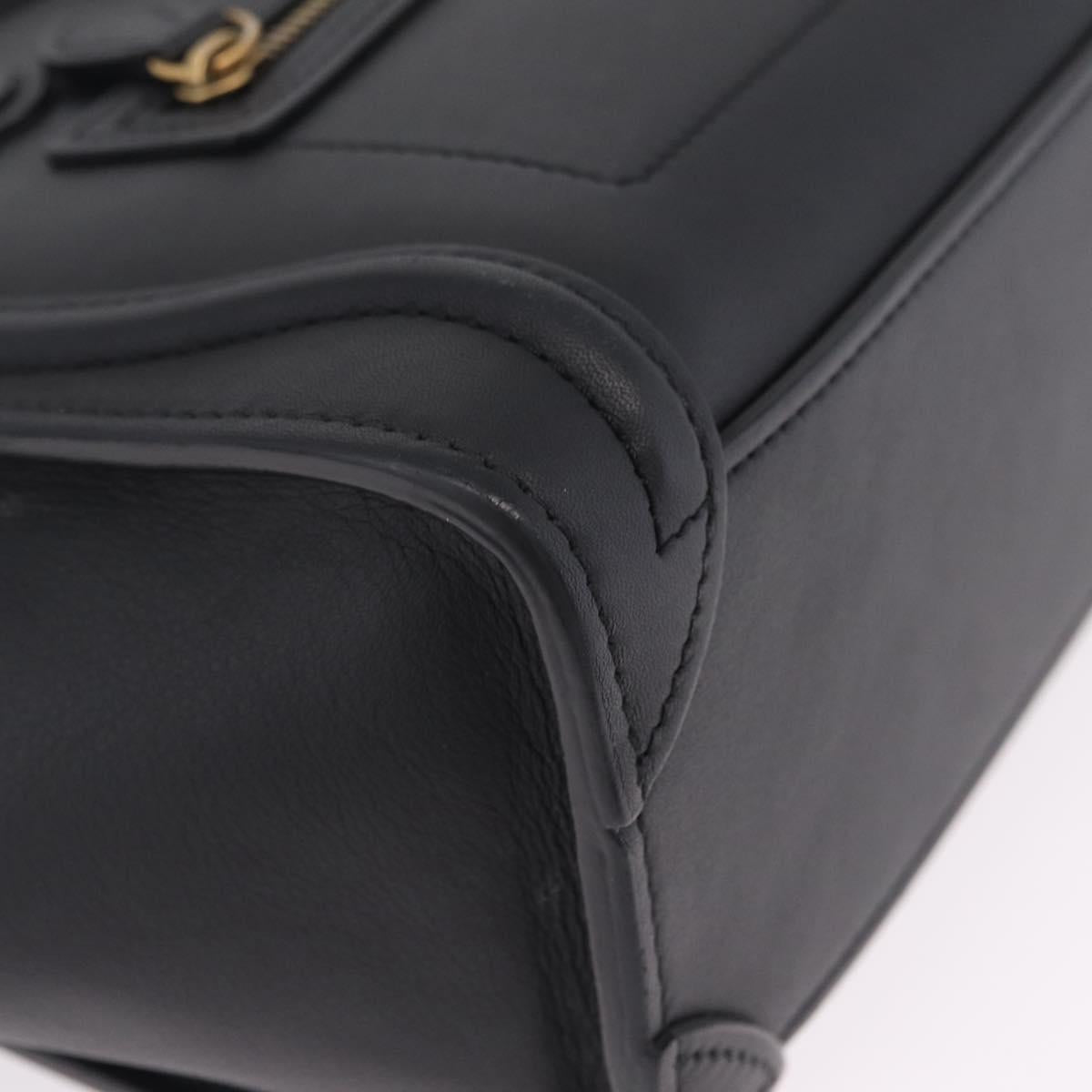 CELINE Luggage Nano Shopper Hand Bag Leather 2way Black Gold Tone Auth 211063M