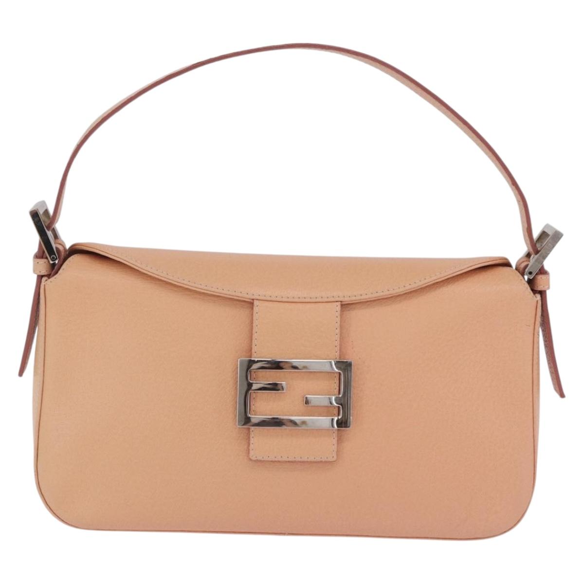 FENDI Mamma Baguette Shoulder Bag Leather Pink Silver Auth 211066V