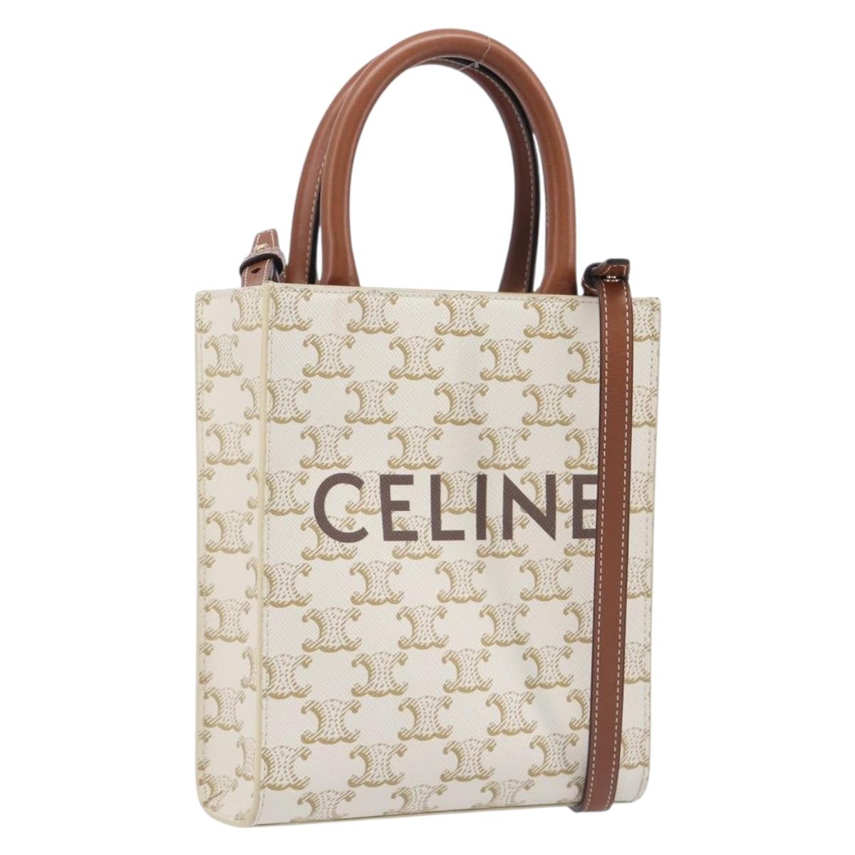 CELINE Triomphe Mini Vertical Cabas Hand Bag PVC 2way Ivory Gold Auth 211067V
