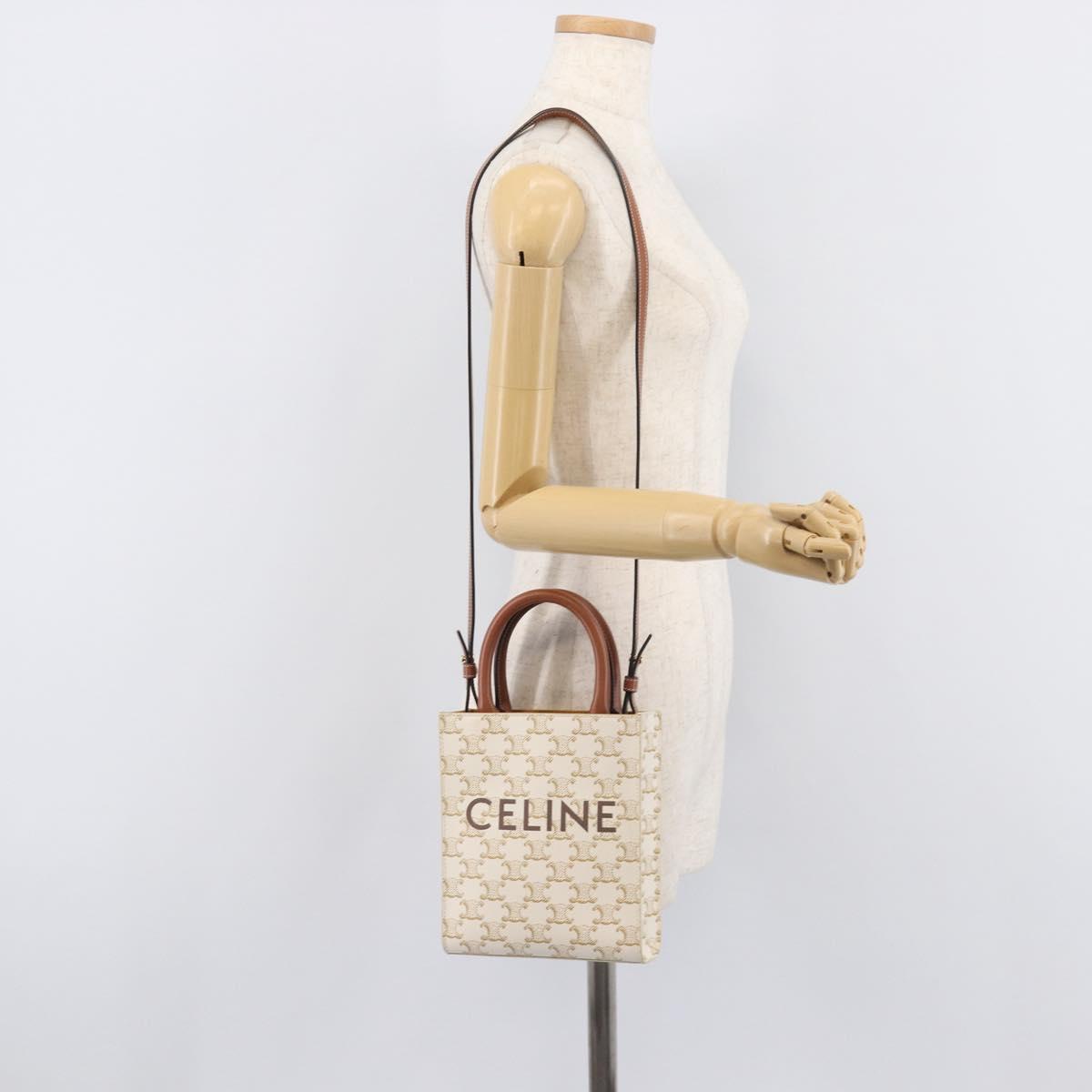 CELINE Triomphe Mini Vertical Cabas Hand Bag PVC 2way Ivory Gold Auth 211067V