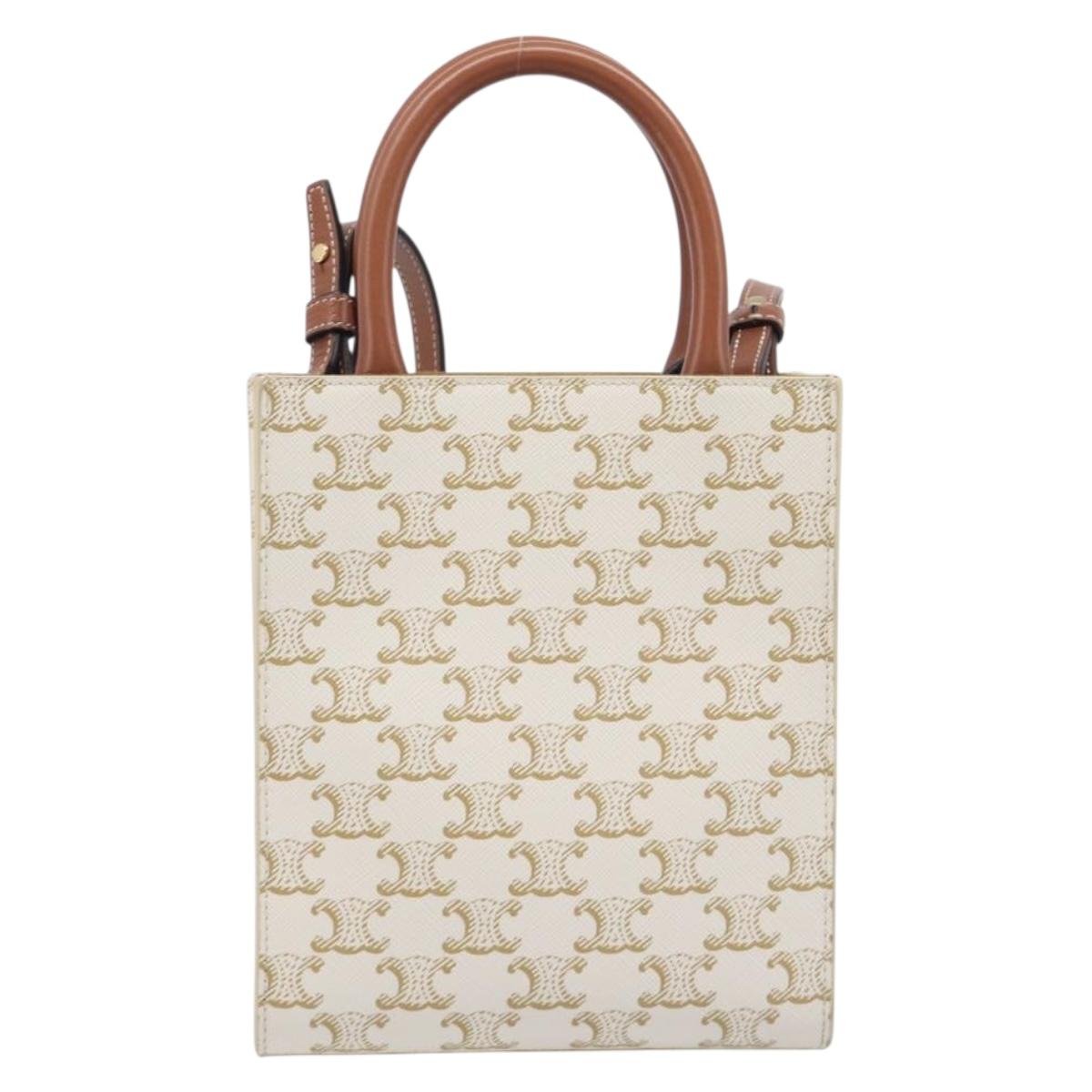 CELINE Triomphe Mini Vertical Cabas Hand Bag PVC 2way Ivory Gold Auth 211067V