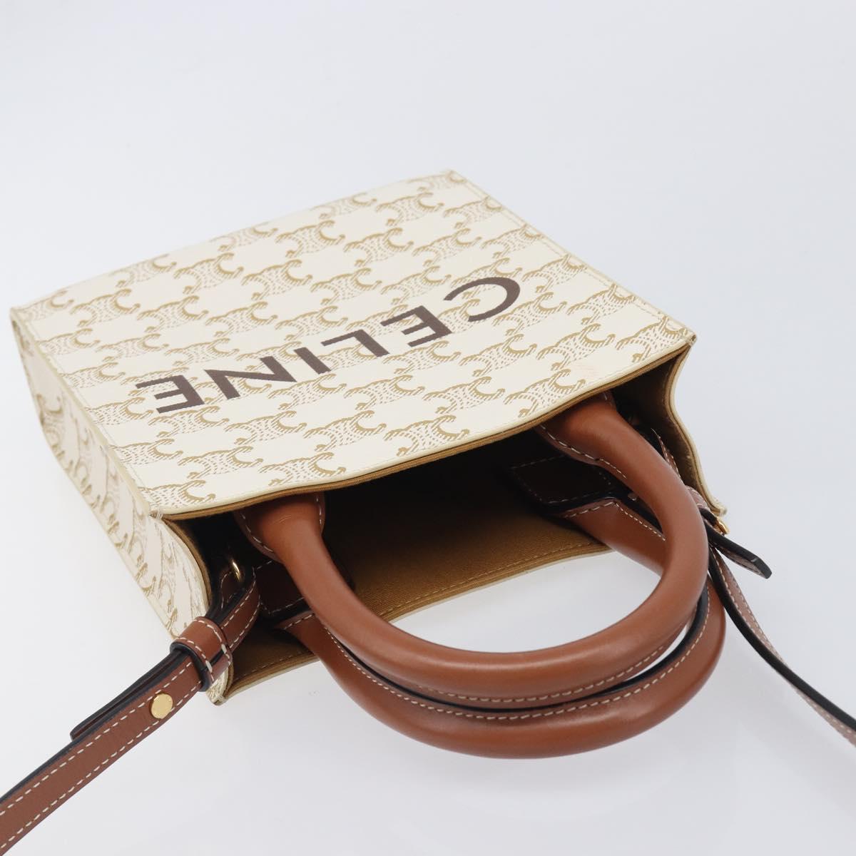 CELINE Triomphe Mini Vertical Cabas Hand Bag PVC 2way Ivory Gold Auth 211067V