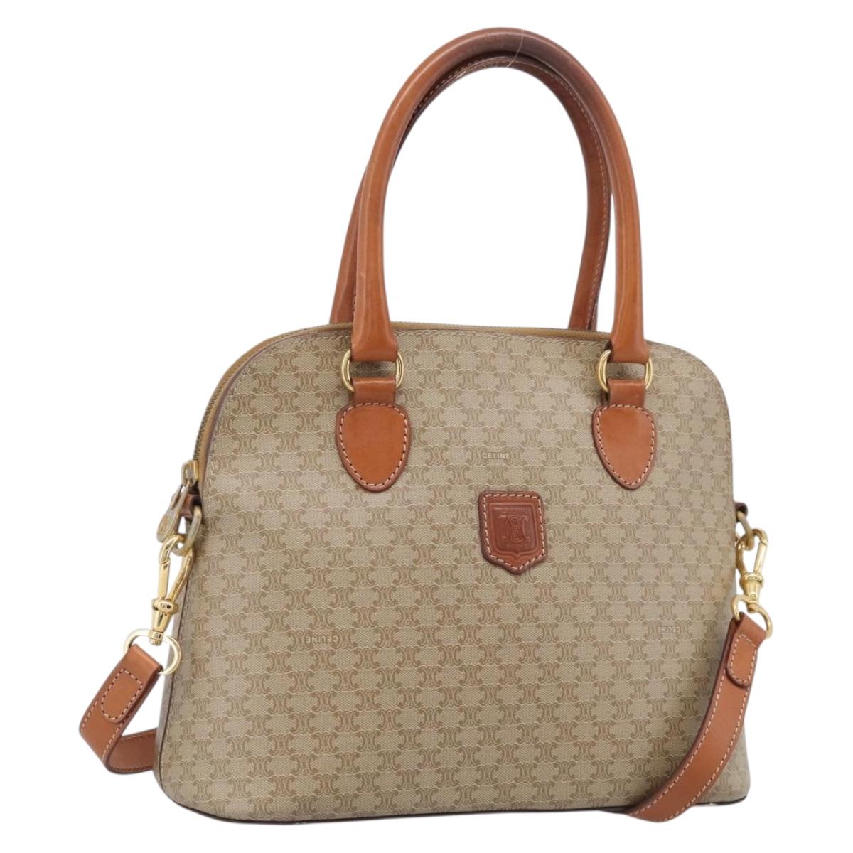 CELINE Macadam Hand Bag PVC 2way Beige Gold Tone Auth 211069A