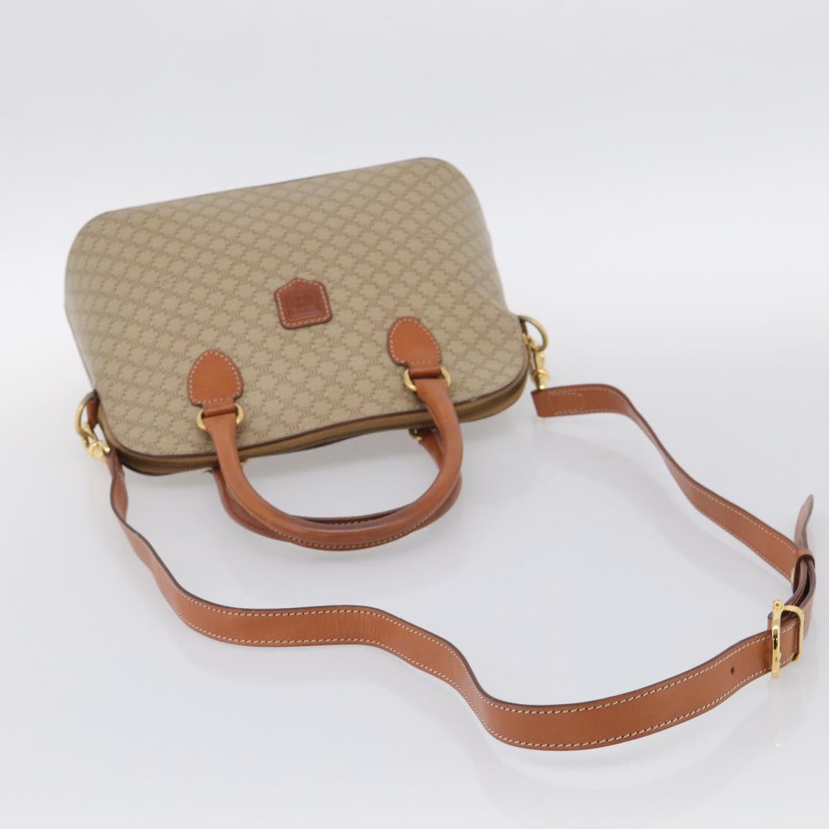 CELINE Macadam Hand Bag PVC 2way Beige Gold Tone Auth 211069A