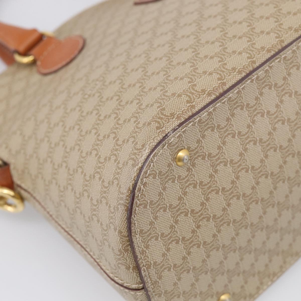 CELINE Macadam Hand Bag PVC 2way Beige Gold Tone Auth 211069A