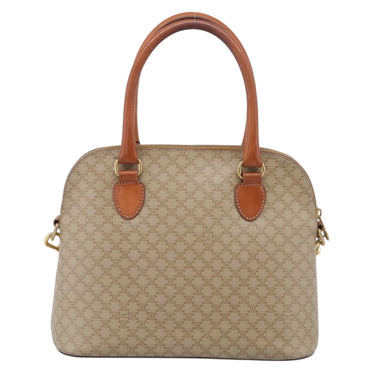 CELINE Macadam Hand Bag PVC 2way Beige Gold Tone Auth 211069A
