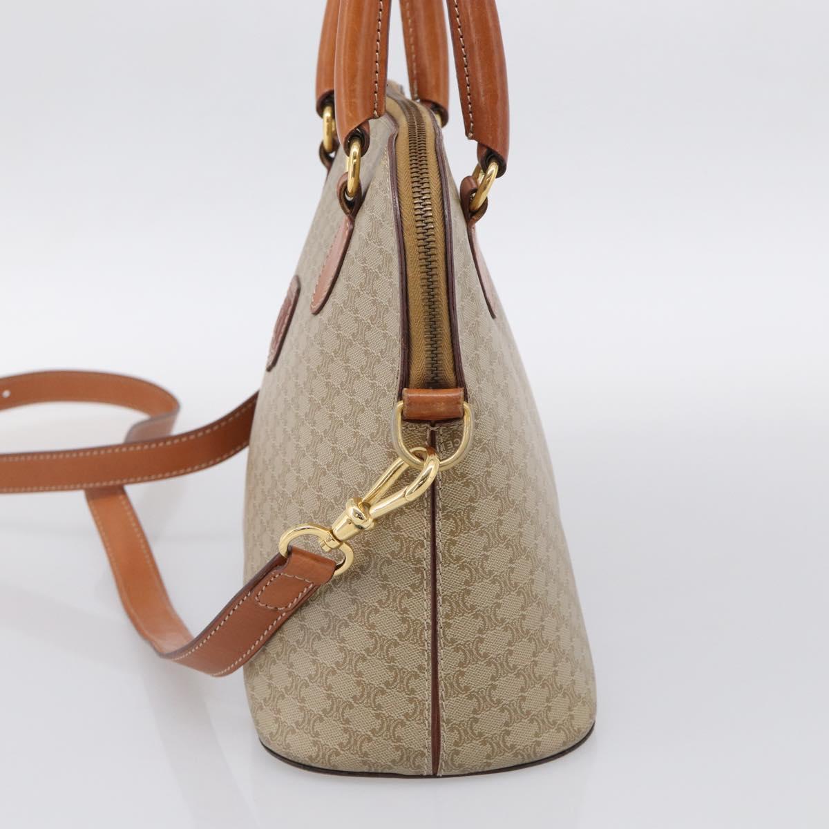 CELINE Macadam Hand Bag PVC 2way Beige Gold Tone Auth 211069A