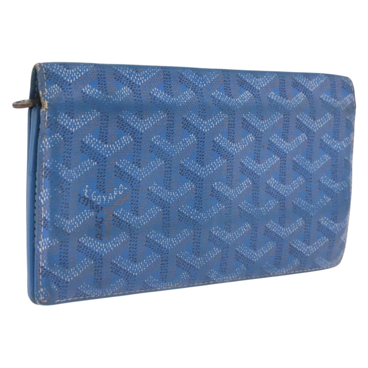 Goyard Herringbone Long Wallet PVC Leather Blue Silver Auth 211075