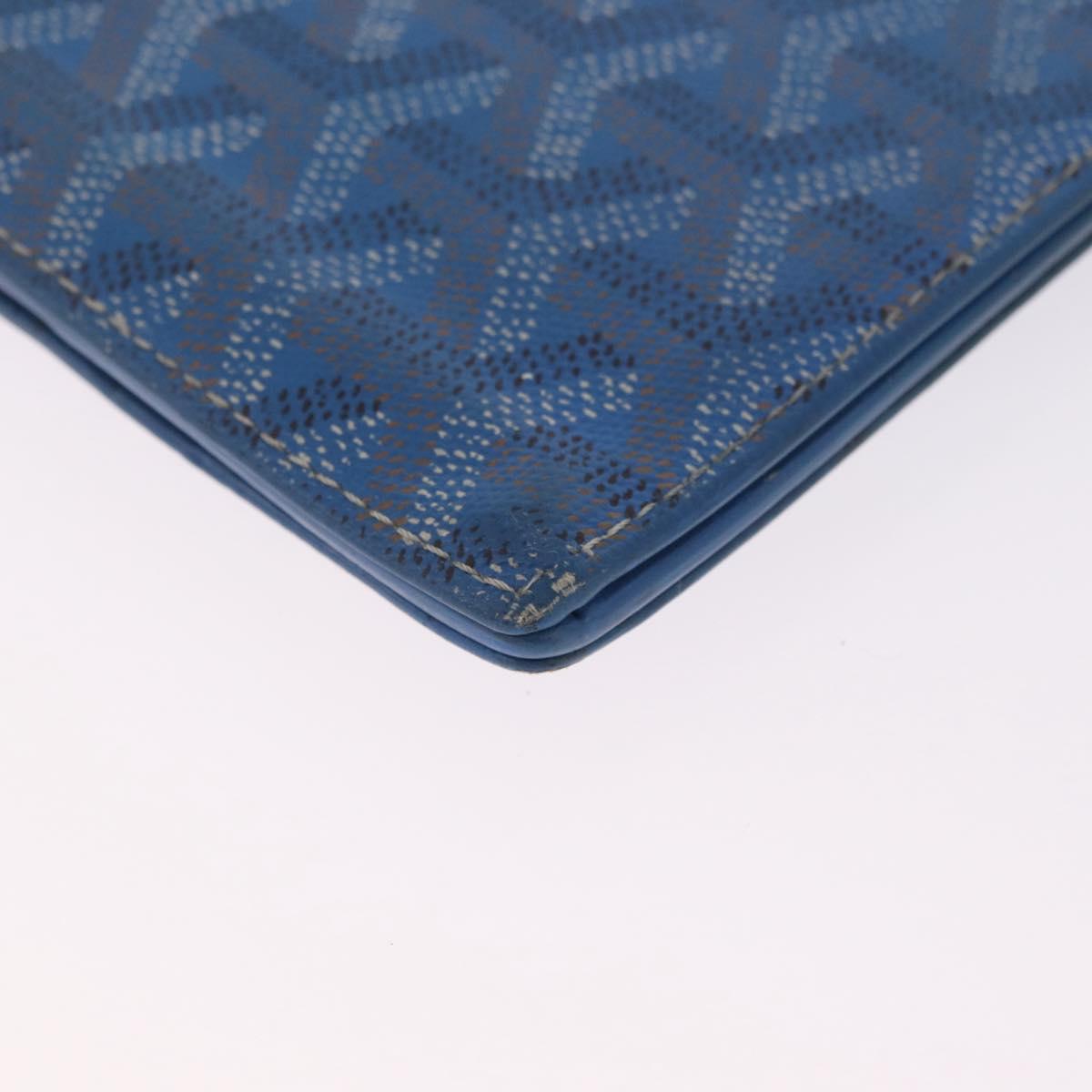 Goyard Herringbone Long Wallet PVC Leather Blue Silver Auth 211075