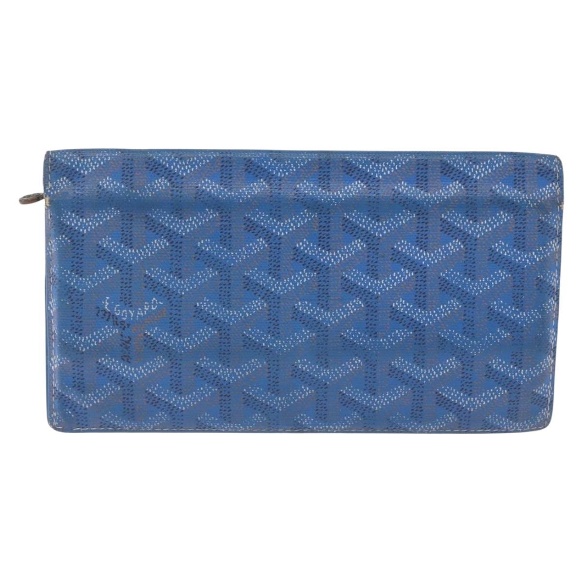 Goyard Herringbone Long Wallet PVC Leather Blue Silver Auth 211075