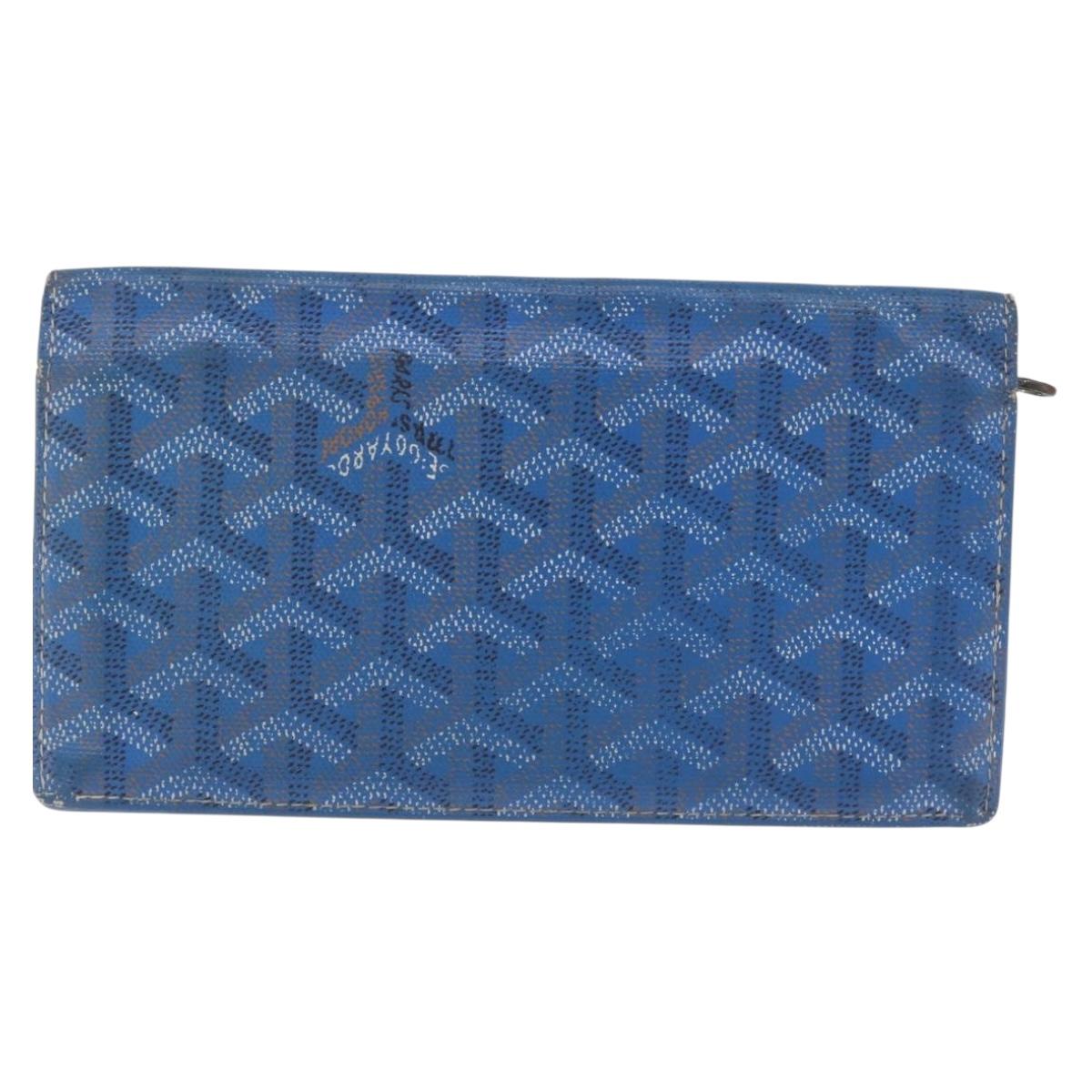 Goyard Herringbone Long Wallet PVC Leather Blue Silver Auth 211075