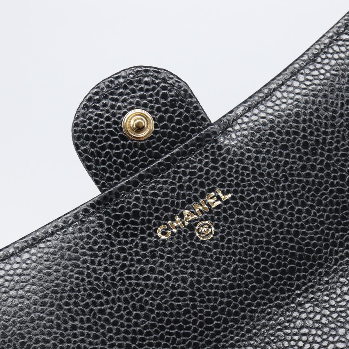CHANEL Matelasse Long Wallet Caviar Skin Black Gold CC Auth 211076M