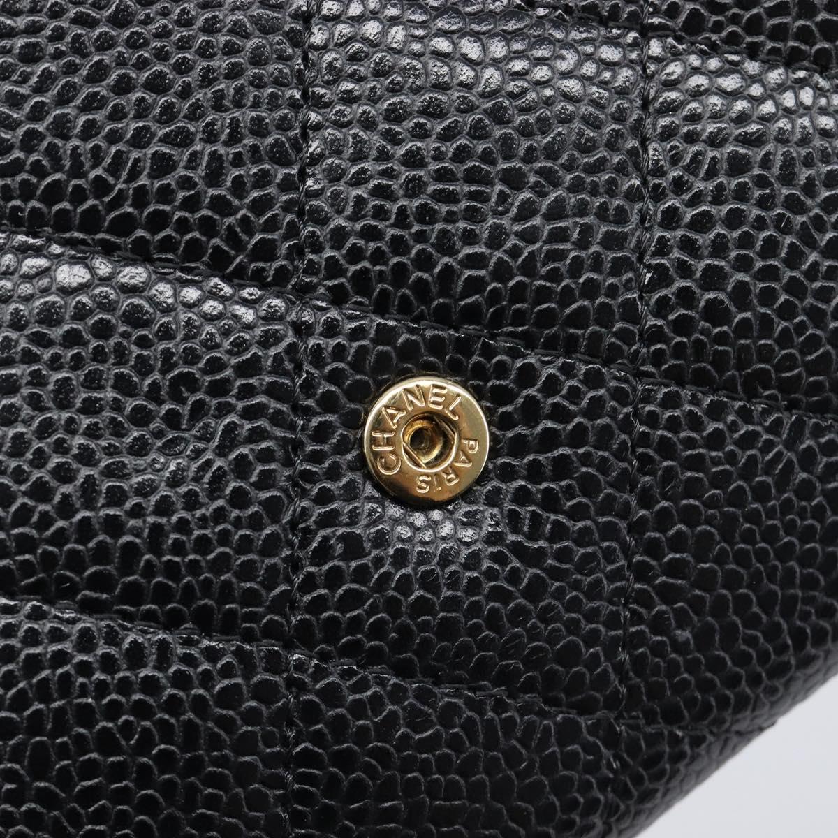 CHANEL Matelasse Long Wallet Caviar Skin Black Gold CC Auth 211076M