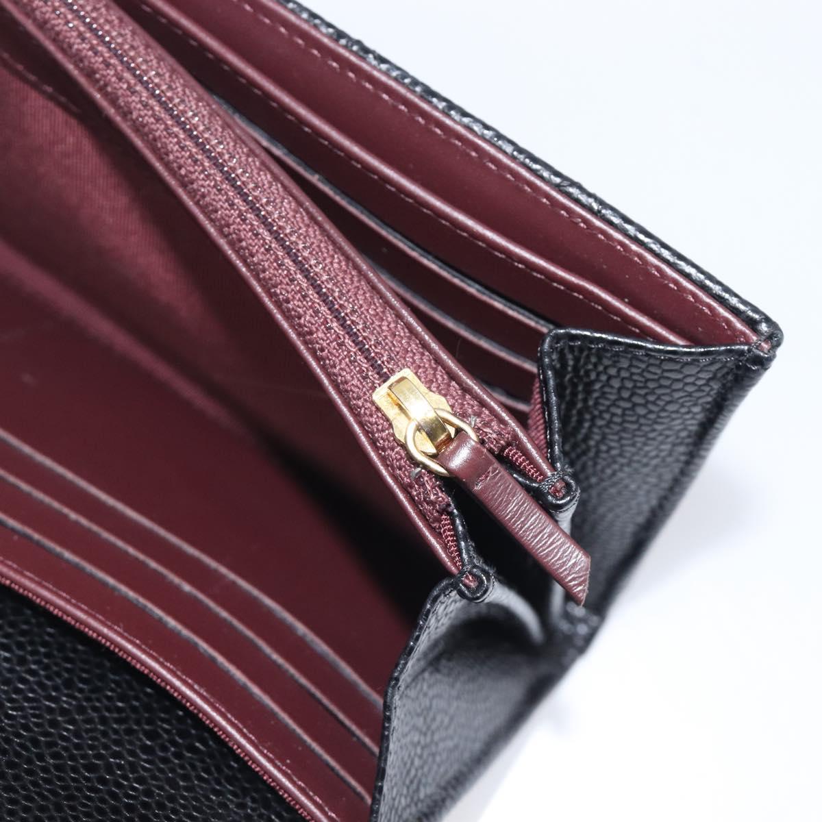 CHANEL Matelasse Long Wallet Caviar Skin Black Gold CC Auth 211076M