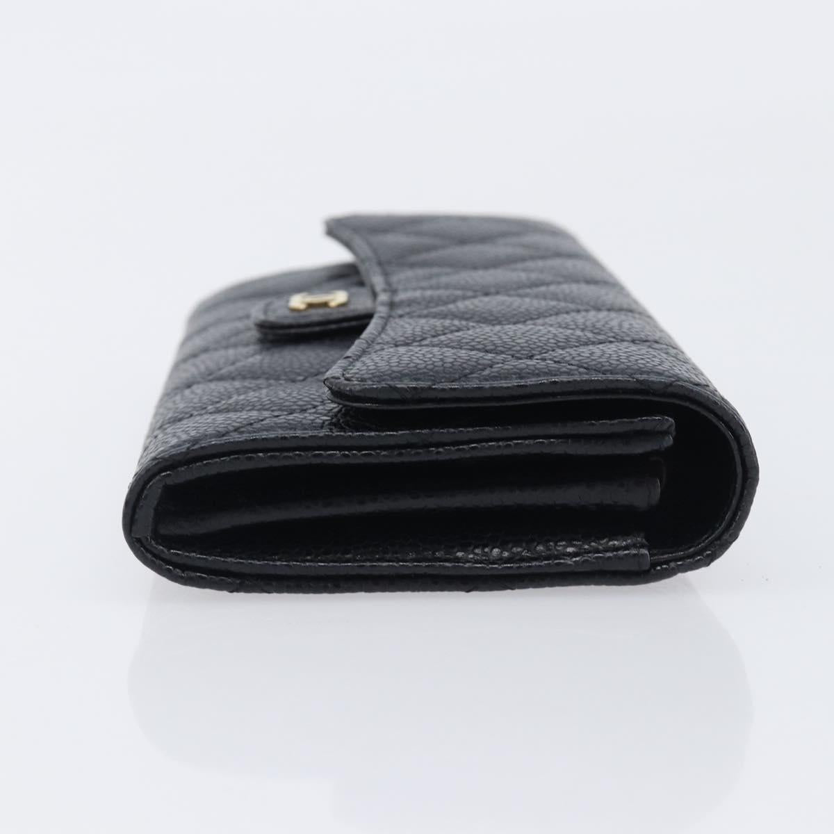 CHANEL Matelasse Long Wallet Caviar Skin Black Gold CC Auth 211076M