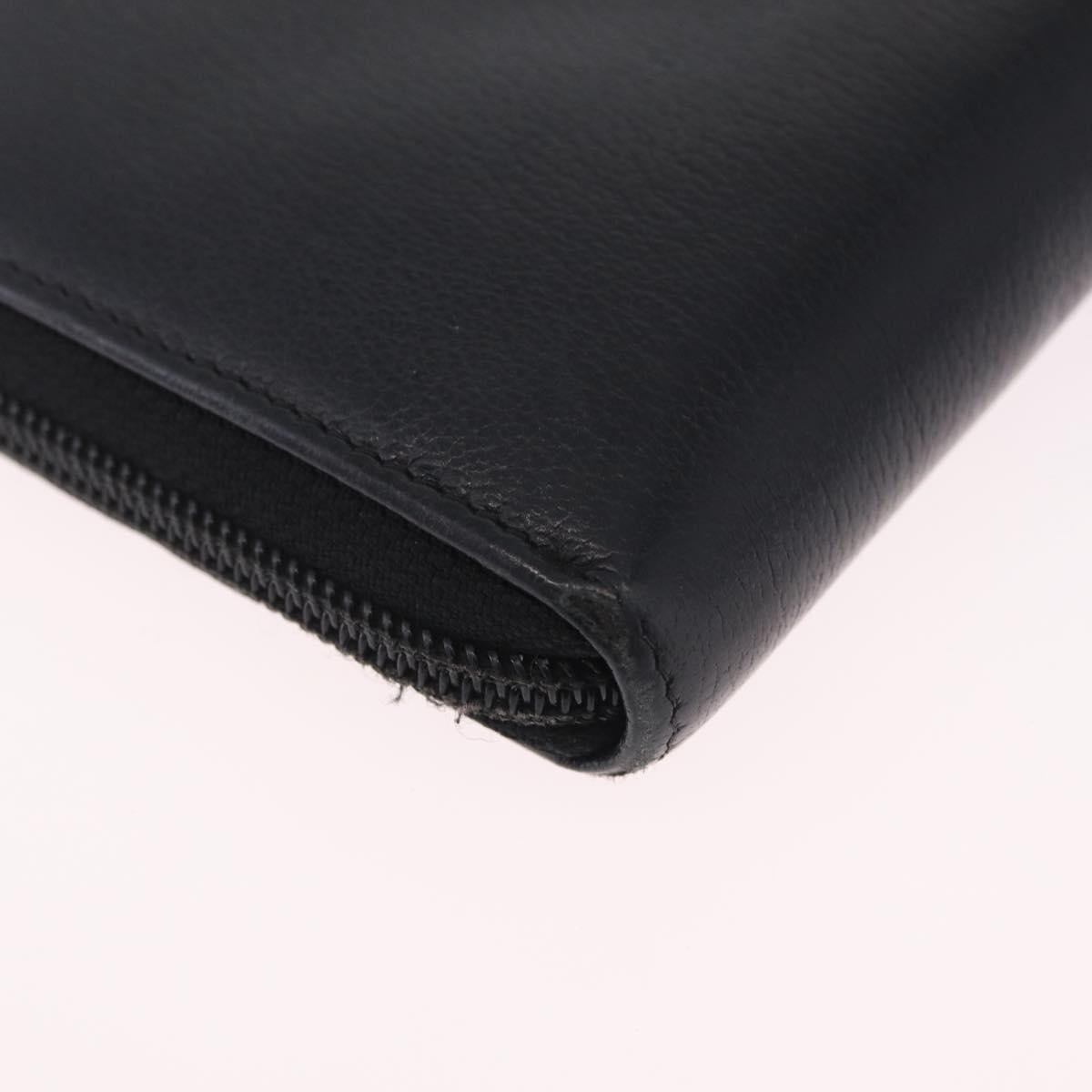 CHANEL Camelia Long Wallet Leather Black Gold Tone CC Auth 211077