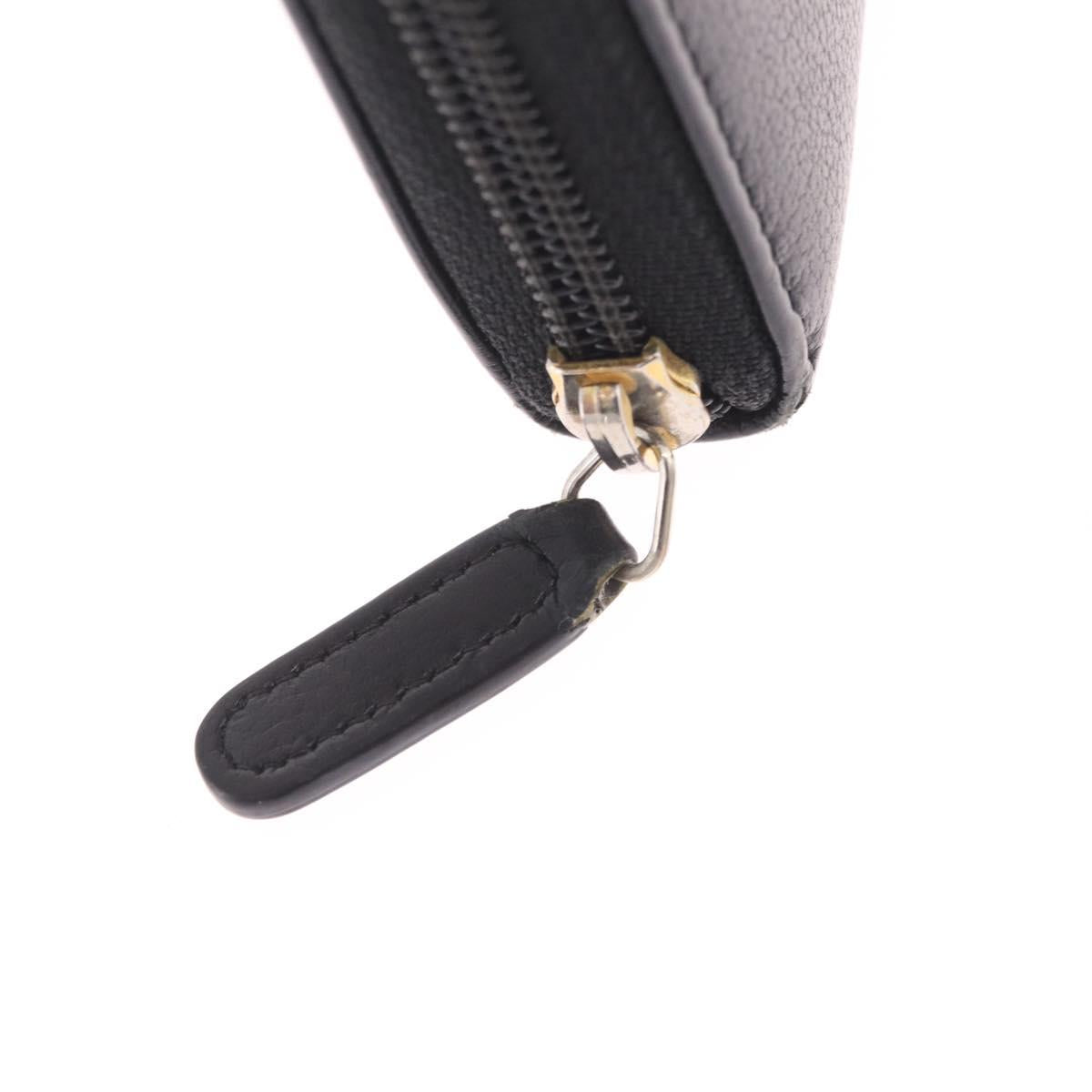 CHANEL Camelia Long Wallet Leather Black Gold Tone CC Auth 211077