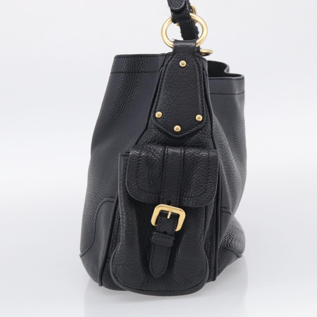 PRADA Shoulder Bag Leather Black Gold Auth 211133V