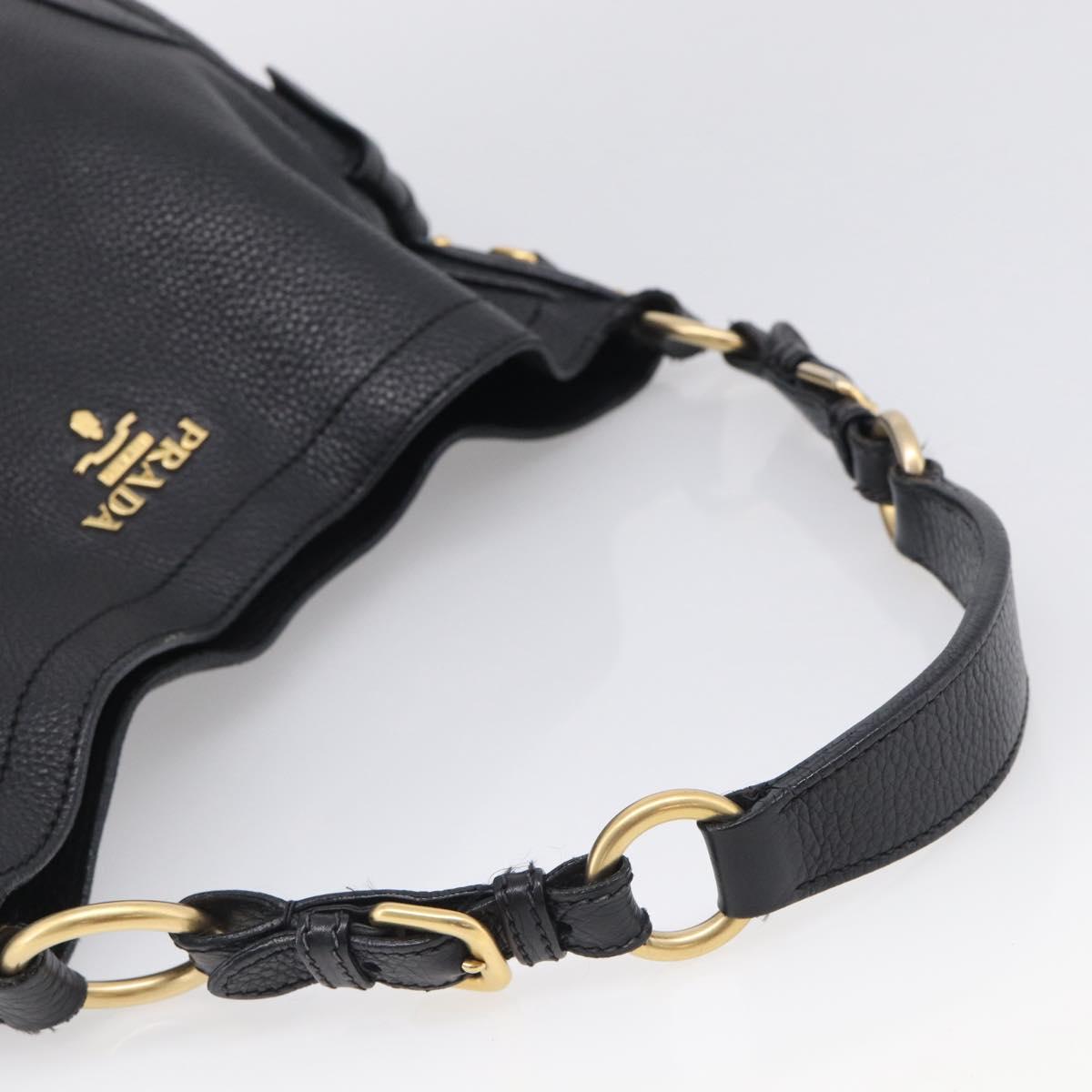 PRADA Shoulder Bag Leather Black Gold Auth 211133V