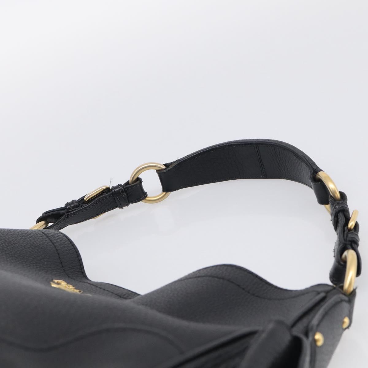 PRADA Shoulder Bag Leather Black Gold Auth 211133V