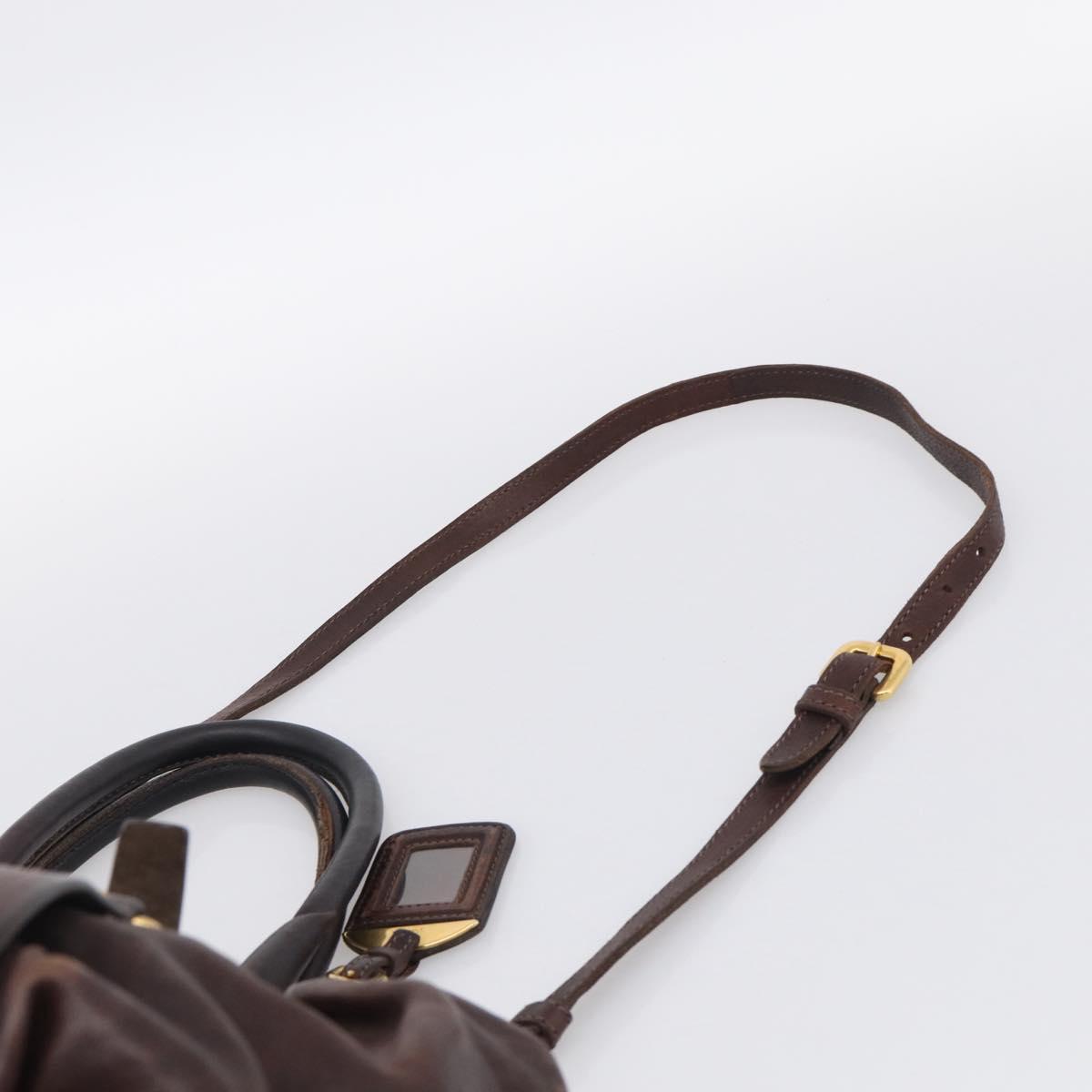 PRADA Tote Bag Leather 2way Brown Gold Auth 211140A