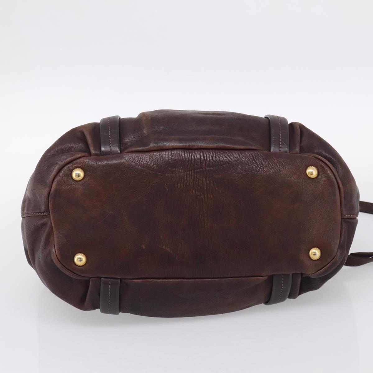 PRADA Tote Bag Leather 2way Brown Gold Auth 211140A
