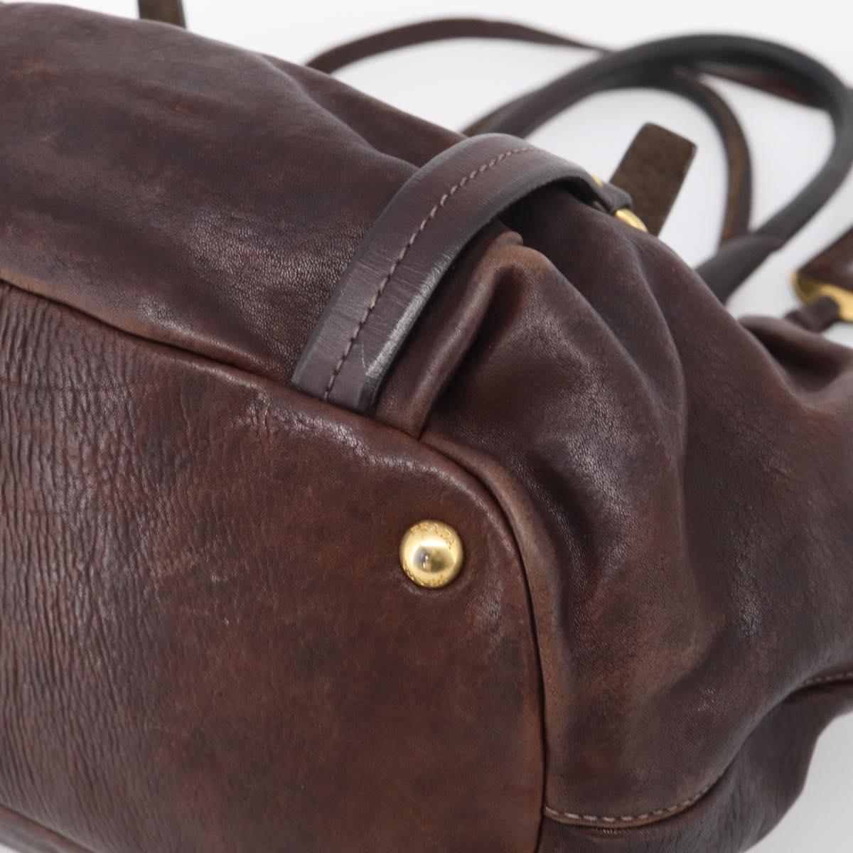 PRADA Tote Bag Leather 2way Brown Gold Auth 211140A
