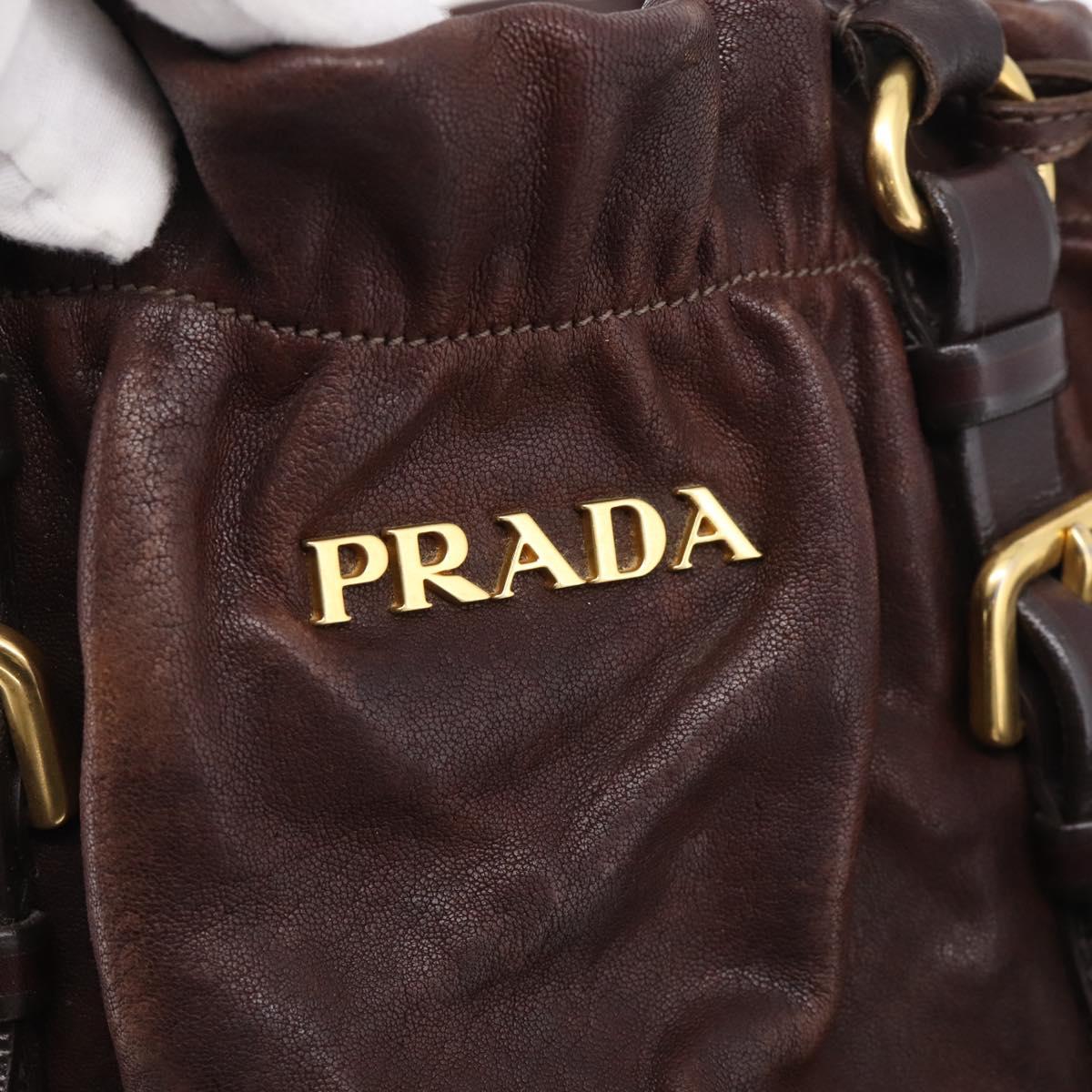 PRADA Tote Bag Leather 2way Brown Gold Auth 211140A