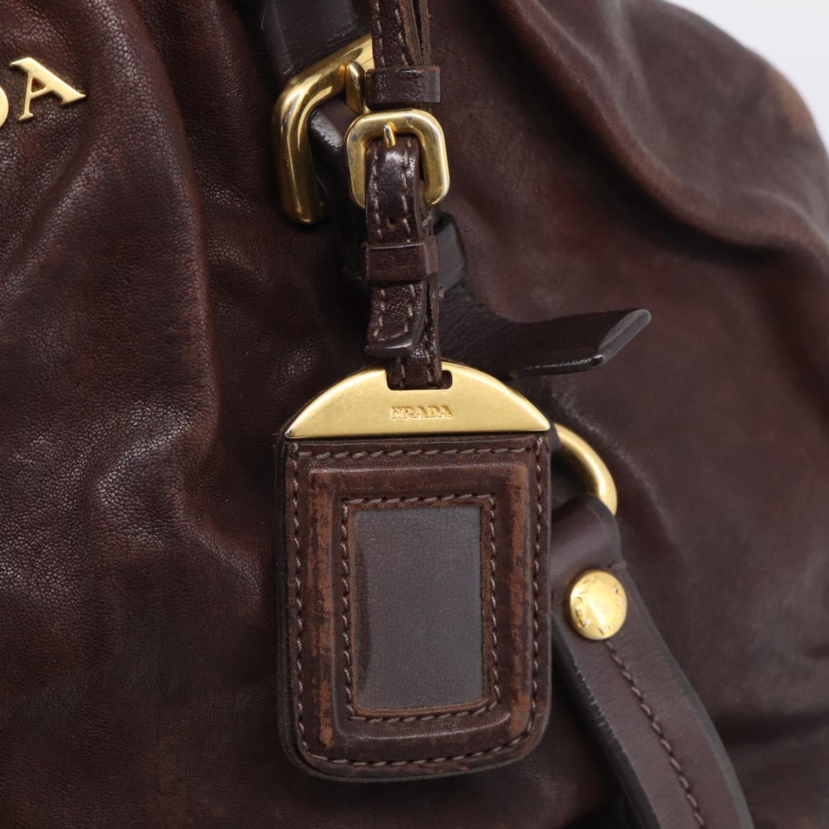 PRADA Tote Bag Leather 2way Brown Gold Auth 211140A