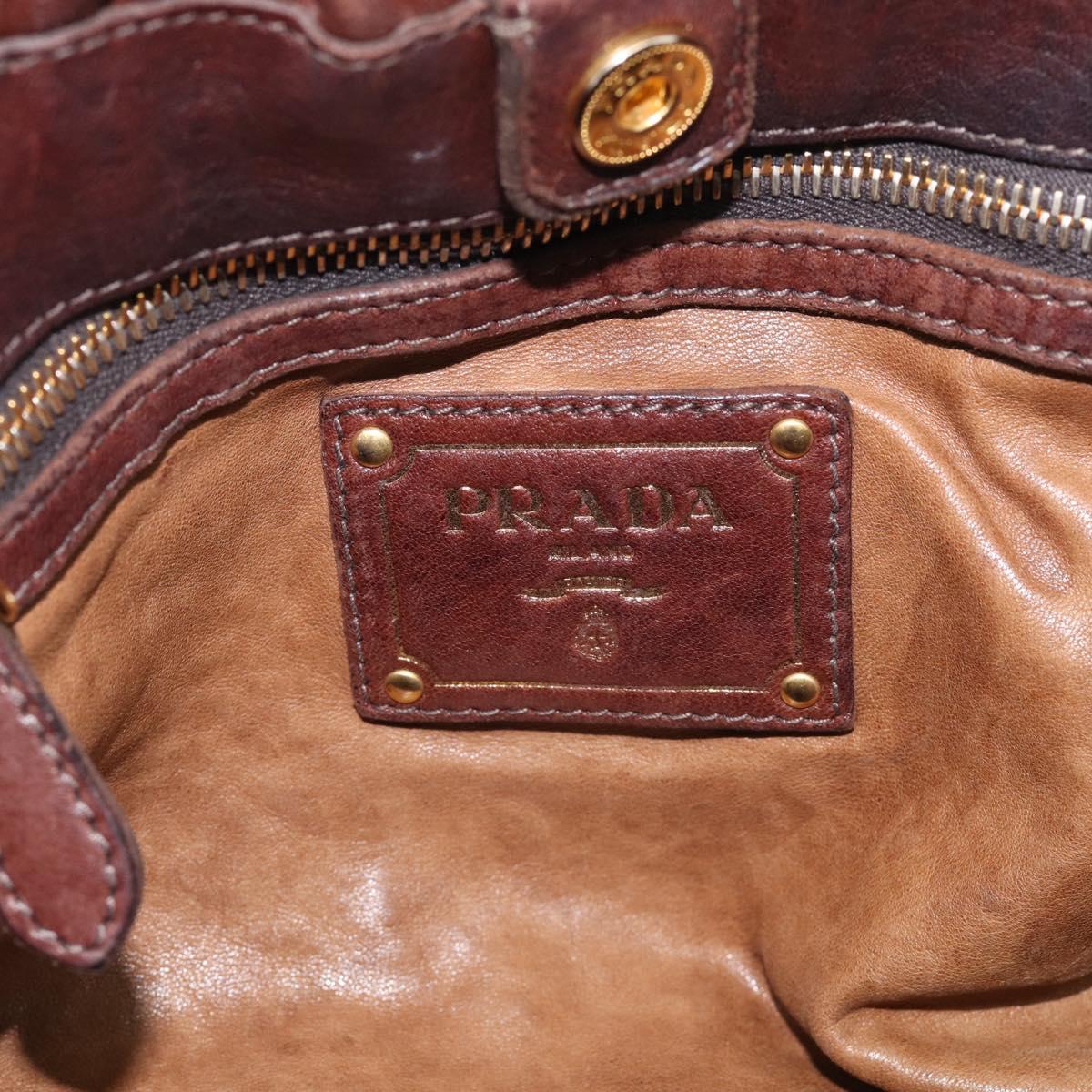 PRADA Tote Bag Leather 2way Brown Gold Auth 211140A