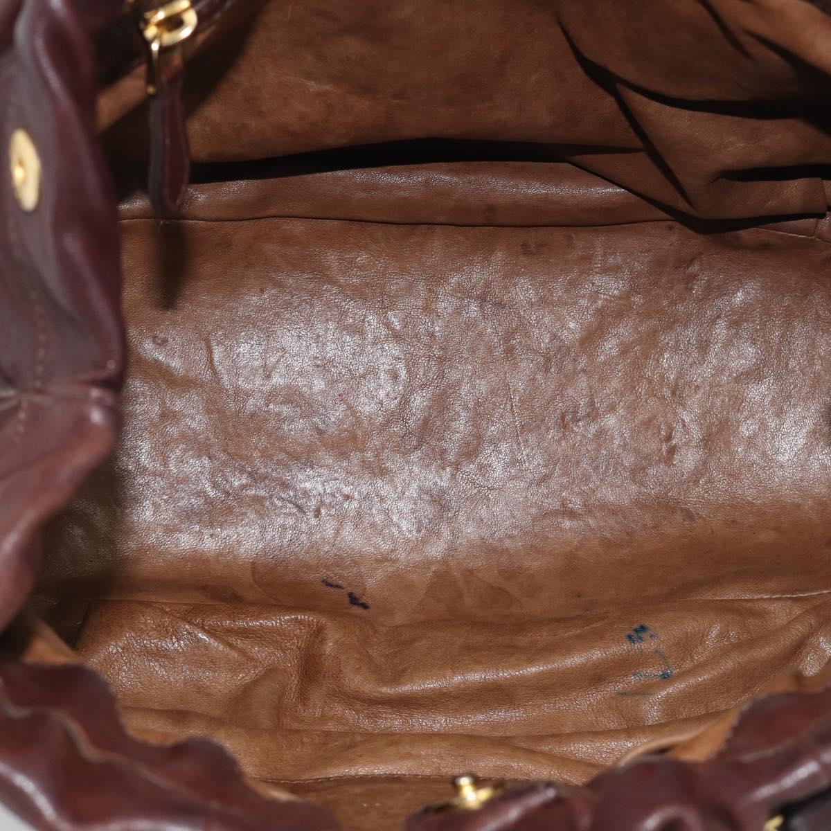PRADA Tote Bag Leather 2way Brown Gold Auth 211140A
