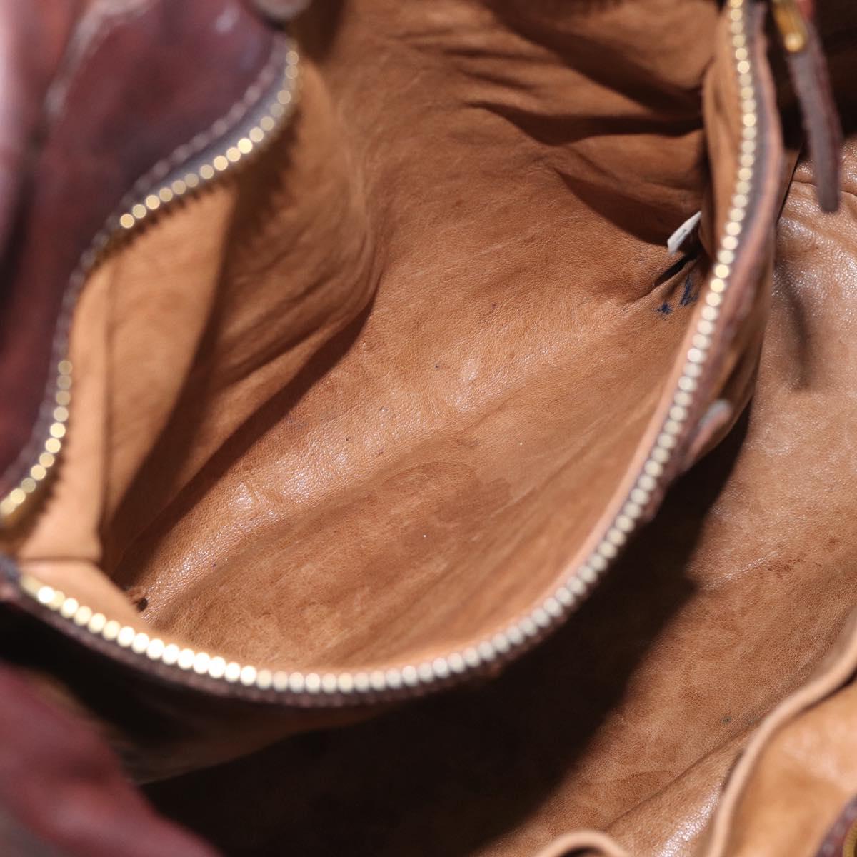 PRADA Tote Bag Leather 2way Brown Gold Auth 211140A