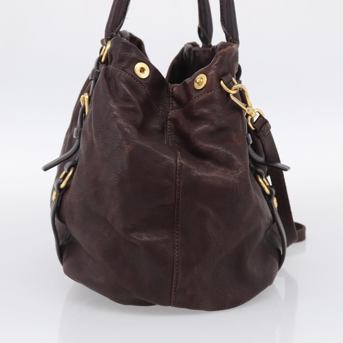 PRADA Tote Bag Leather 2way Brown Gold Auth 211140A