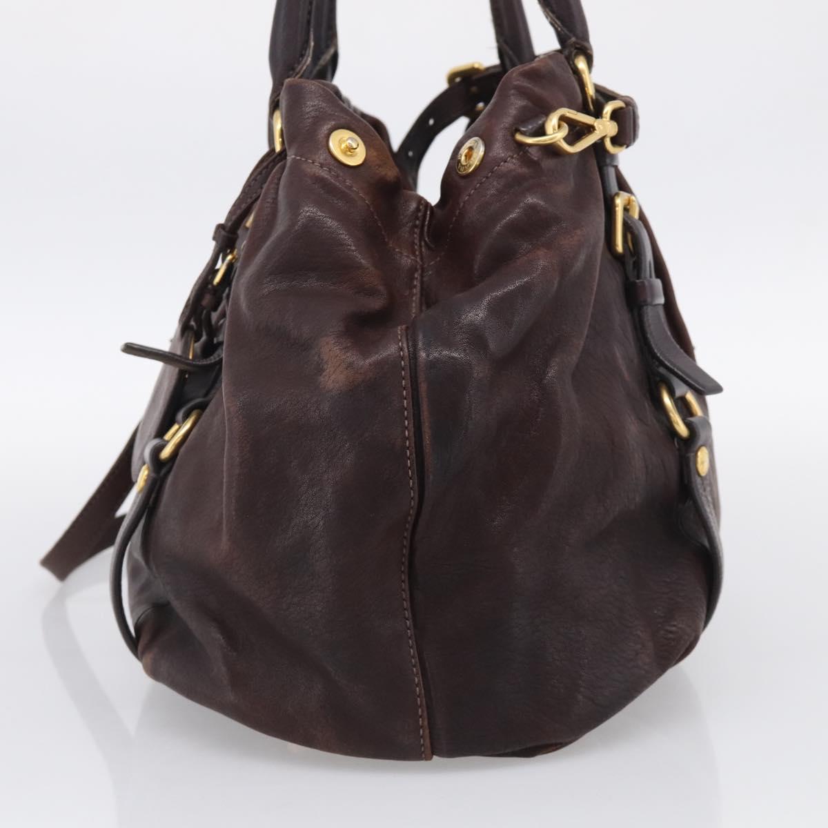 PRADA Tote Bag Leather 2way Brown Gold Auth 211140A