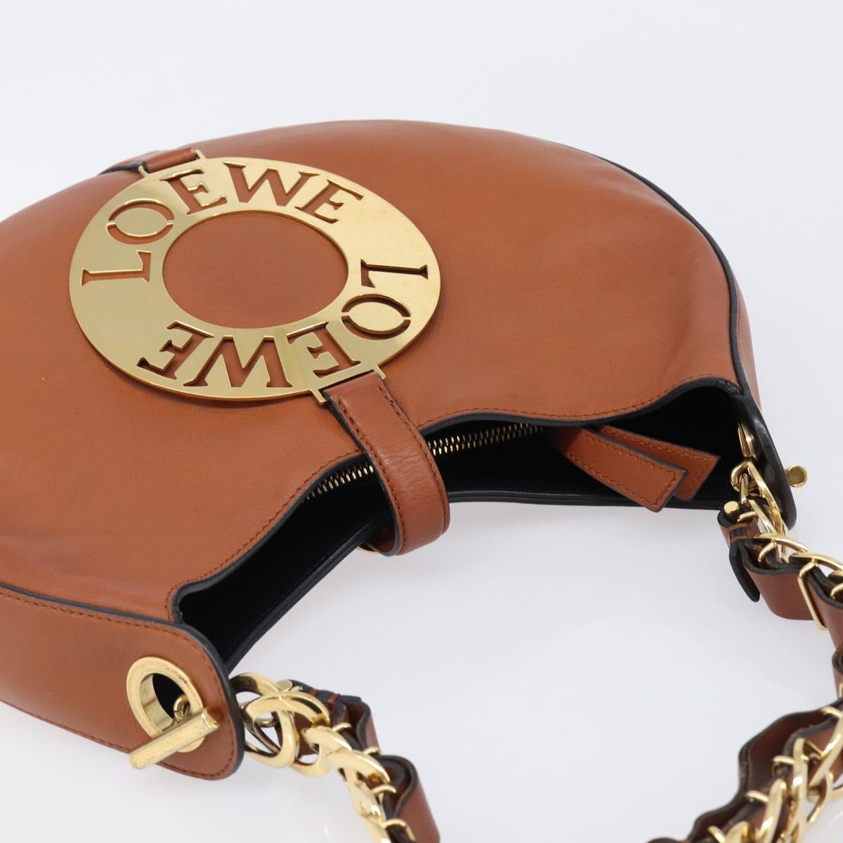 LOEWE Joyce Small Chain Shoulder Bag Leather Brown Gold Auth 211154V