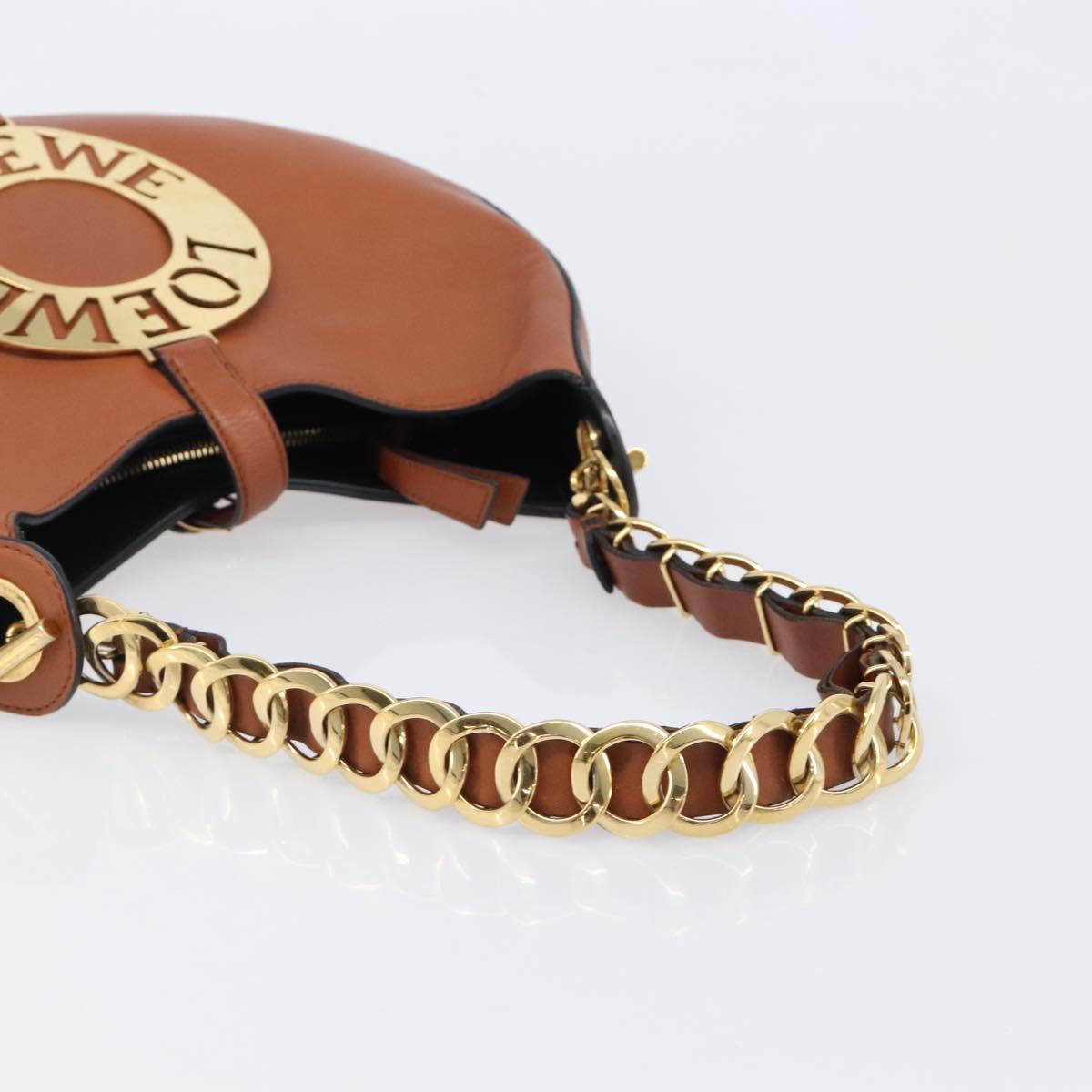 LOEWE Joyce Small Chain Shoulder Bag Leather Brown Gold Auth 211154V