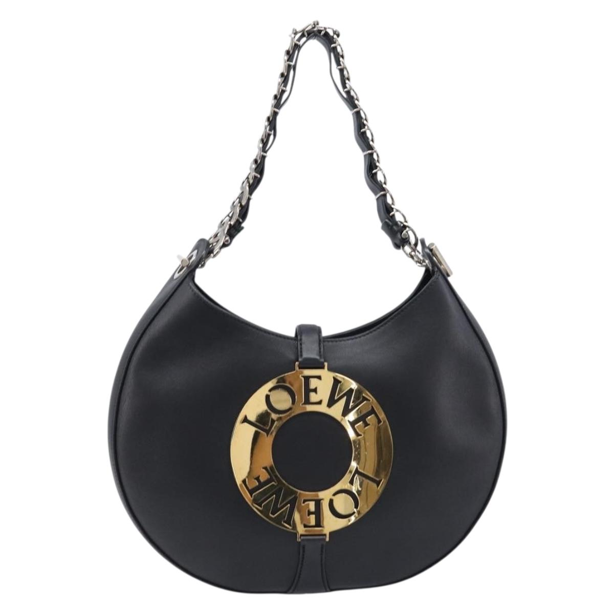 LOEWE Joyce Small Chain Shoulder Bag Leather Black Silver Auth 211155M
